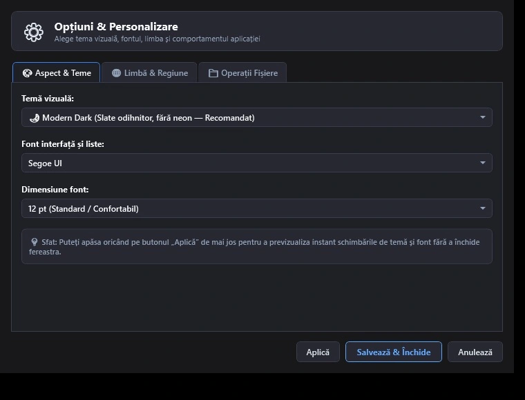 Free Commander - Configurator Teme Grafice & Selector Font