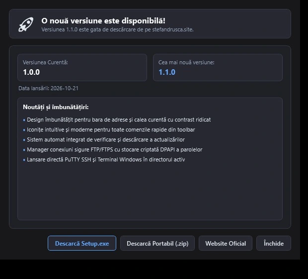Free Commander - Sistem Integrat Actualizări Online & Changelog