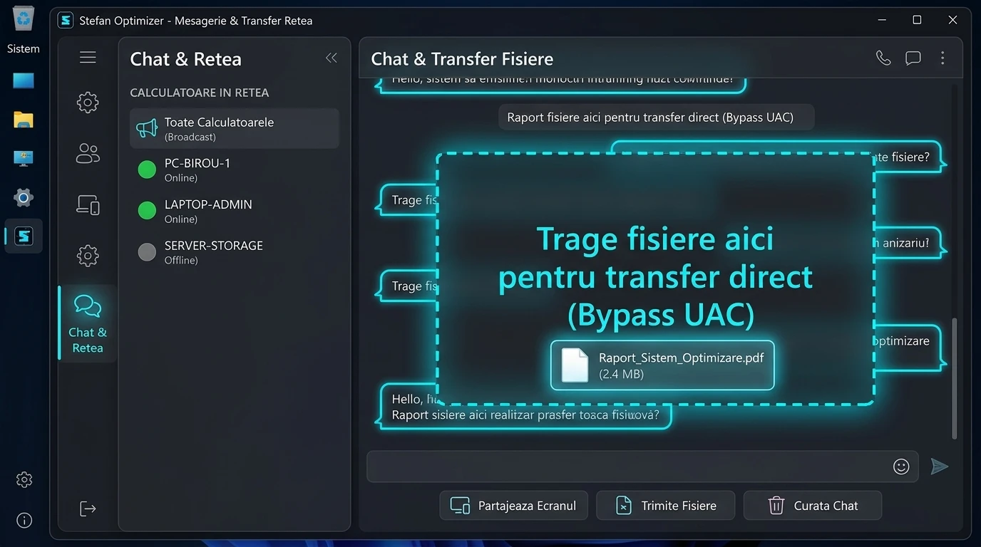 Ștefan Optimizer - Mesagerie & Transfer Fișiere Drag & Drop LAN