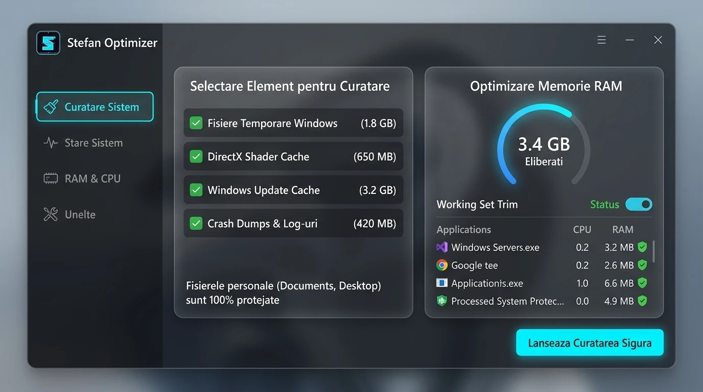 Ștefan Optimizer - Curățare Sistem & Eliberare RAM