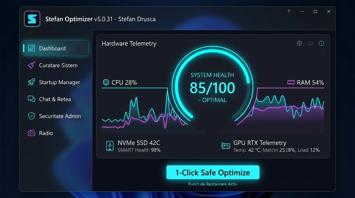 Ștefan Optimizer - Dashboard Telemetrie Hardware & Health Score