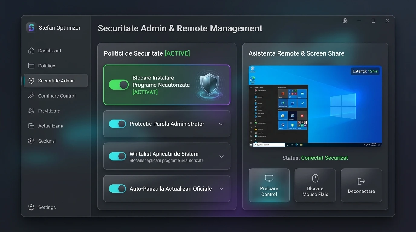 Ștefan Optimizer - Securitate Admin & Remote Screen Share