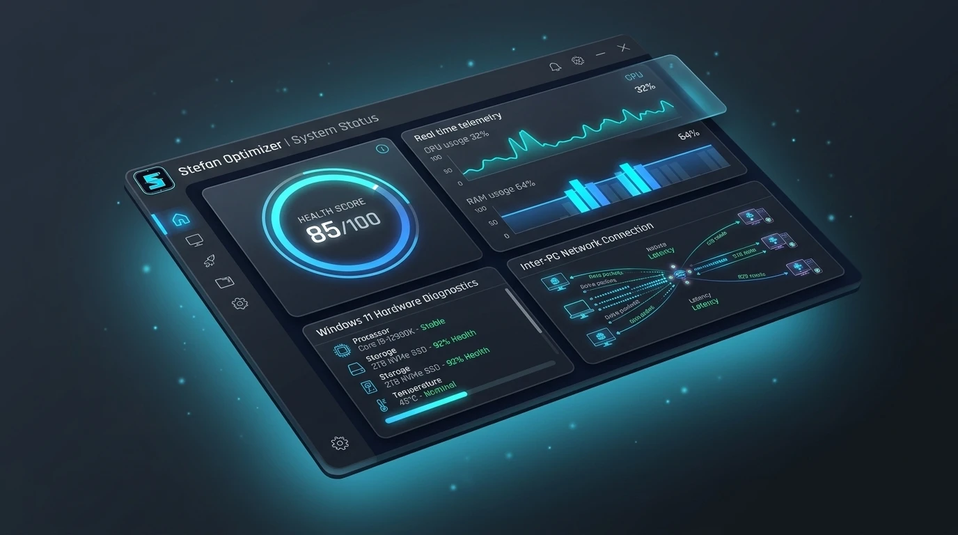 Ștefan Optimizer Windows 11 Dashboard Mockup